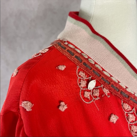 Anthropologie Conditions Apply Bomber Jacket Red Hand Stitched Size: L - Picture 5 of 7